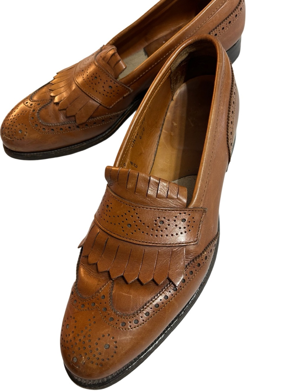 Vtg Alden 610 Wingtip Kiltie Loafers #6572 Chestnut Calfskin Leather Mens 10C/A